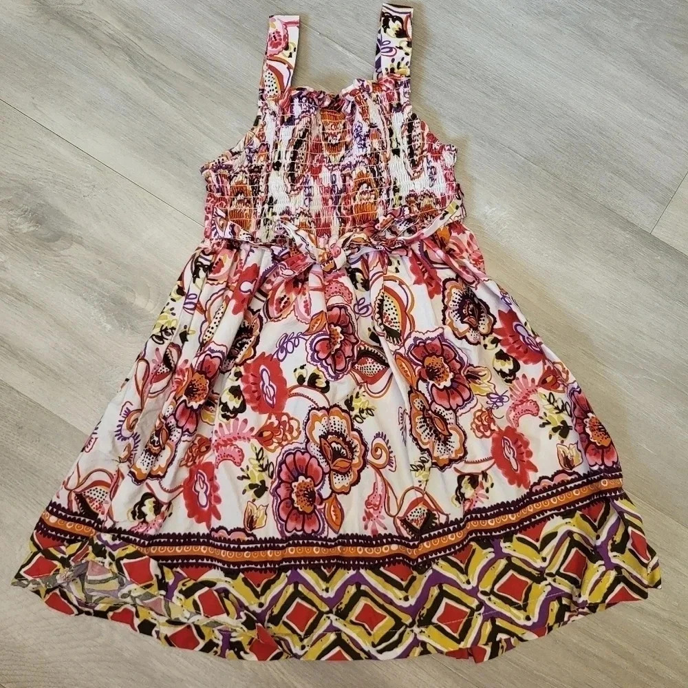 Blueberi Boulevard White Pink Paisely Print Ruched‎ Chest Girls Size 3T Dress - Picture 2 of 4